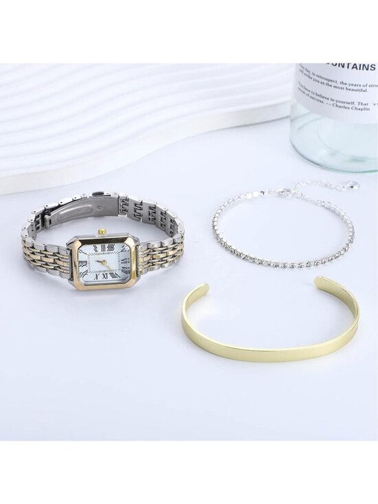 Women\'s Gold Silver Jewelry Stainless Steel Diamond Bangle Bracelets Set Watch main image 7